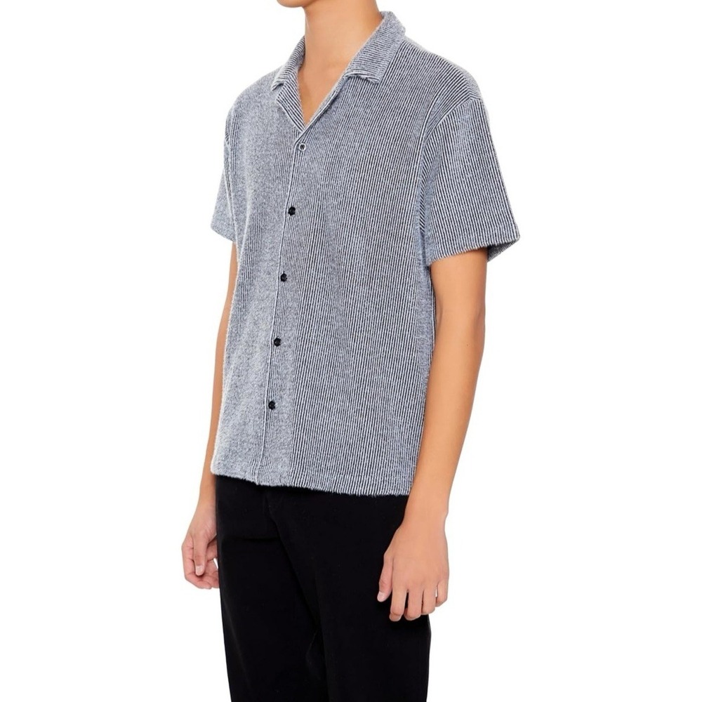 FOREVER 21 Men's Ribbed Sweater-Knit‎ Gray Shirt Knit V-Neck Button Down Sz XXL